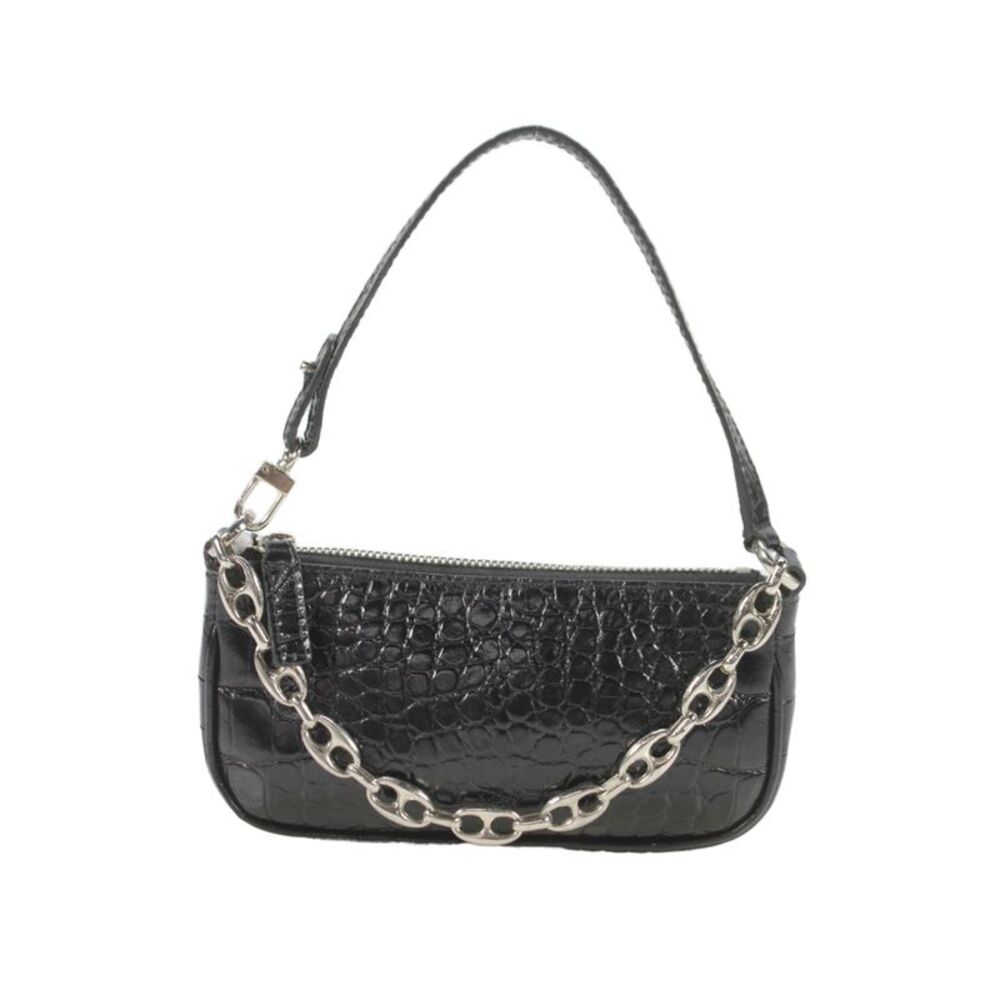 By Far Womens Mini Rachel Crocodile Top Handle Handbag Black